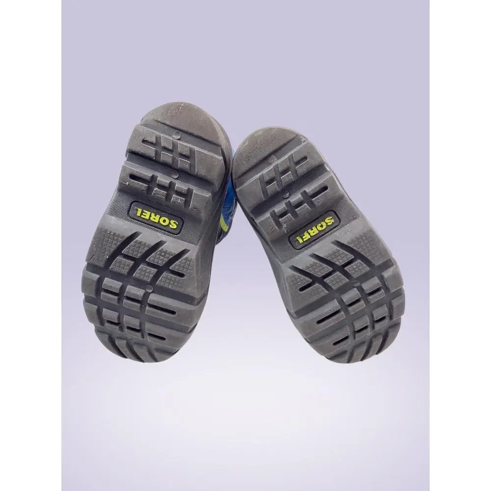 SOREL Snow Commander Kids Snow Boots Blue/Black/Gray/Yellow Hook & Loop 11